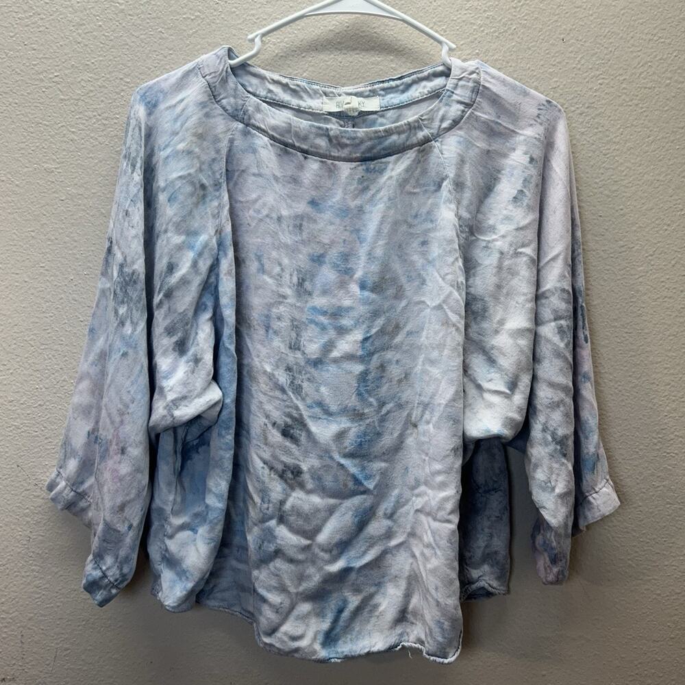 River and Sky Eco Satin Tee Tie Dye‎ XS USA Made Boho Hippie Wide Sleeves